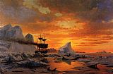 William Bradford Canvas Paintings - Ice Dwellers Watching the Invaders sunset